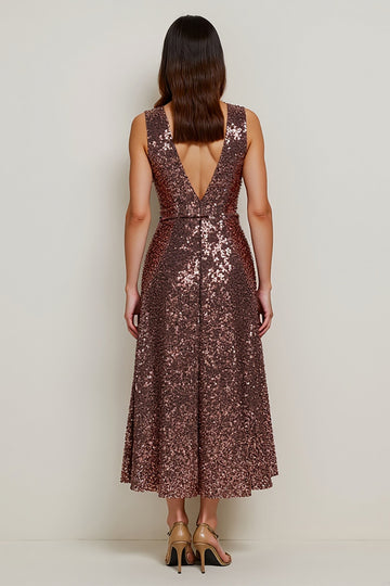 Sparkly Coffee Sequins Sheath Holiday Dress